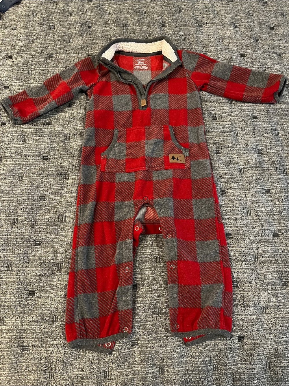 Carter's Red & Gray Buffalo Plaid Fleece Romper